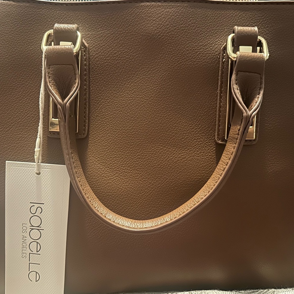 Tan Crossbody Bag with Sleek Design and Gold Hardware